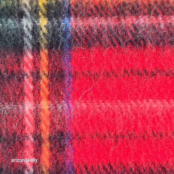 NWOT Wool Cashmere Tartan Red Plaid Wrap Scarf - Picture 5 of 12